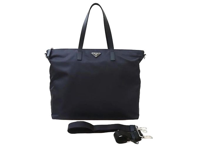 Prada Borsa shopper in nylon con logo triangolo blu navy