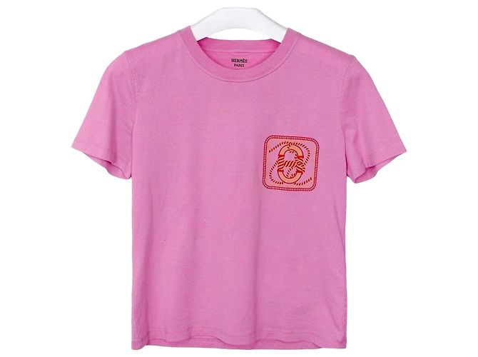 Hermès Camiseta de algodão estampada Rosa