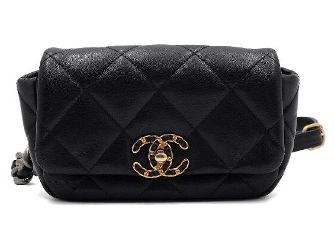 Chanel Mini bolsa de cintura com aba e corrente para mulher, bolsa de cinto e transversal Preto