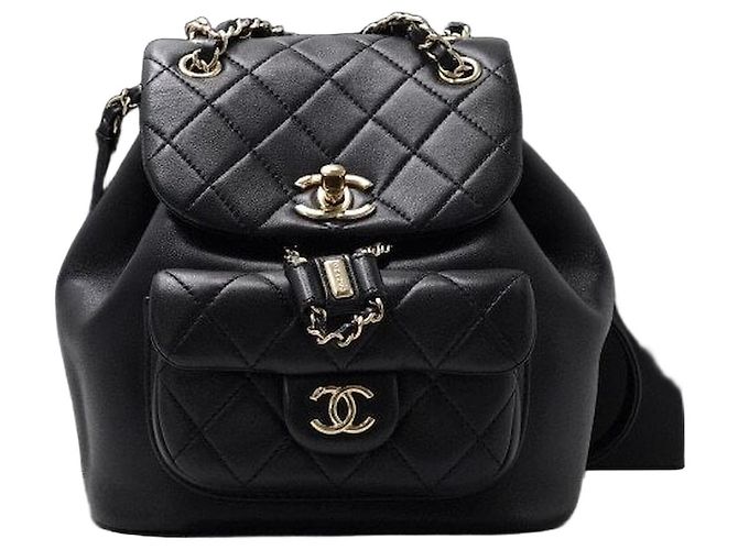 Chanel Black Lambskin Quilted Small Drawstring Backpack