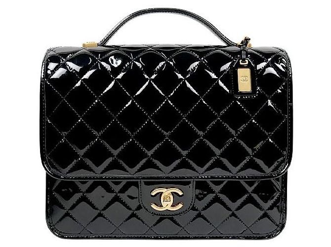 Chanel Black Patent School Memory Backpack