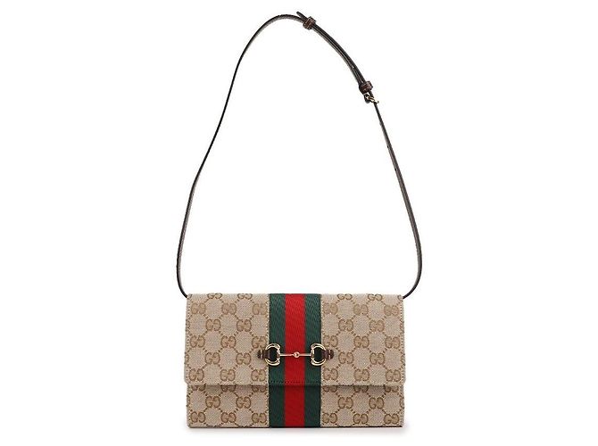 Gucci Carteira com alça Horsebit Web Marrom