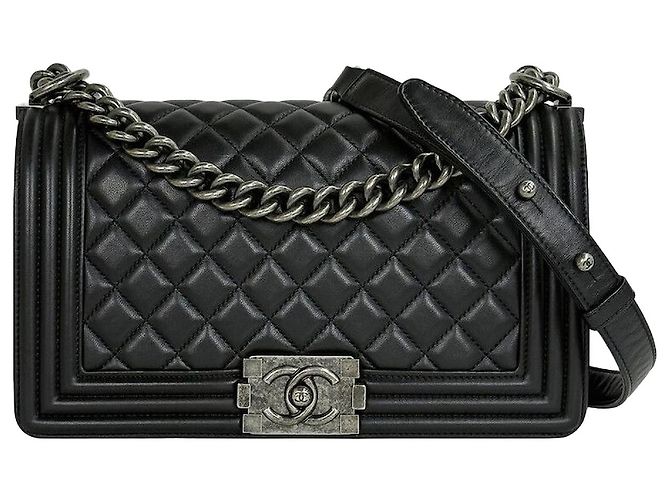 Chanel Boy Bag Medium Black Silver Series Lambskin Noir