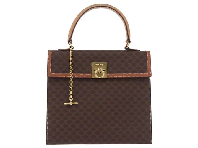 Céline Celine Vintage Macadam Tela e Pelle Marrone