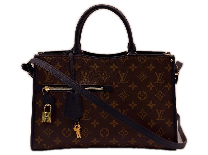 Louis Vuitton Monogram Popincourt PM Handbag Brown Beige Navy blue