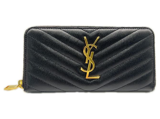 Saint Laurent Calf Leather Long Wallet Black
