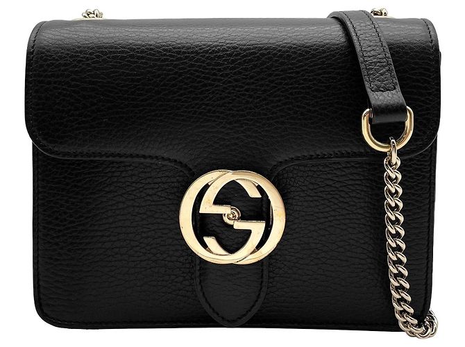 Bolsa de ombro GUCCI com corrente e fivela Interlocking G GG Preto