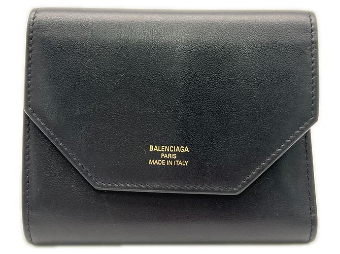 Balenciaga Smooth Calf Leather Tri-fold Wallet Black