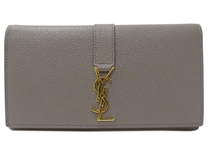 Cartera larga de cuero gris Saint Laurent Castaño