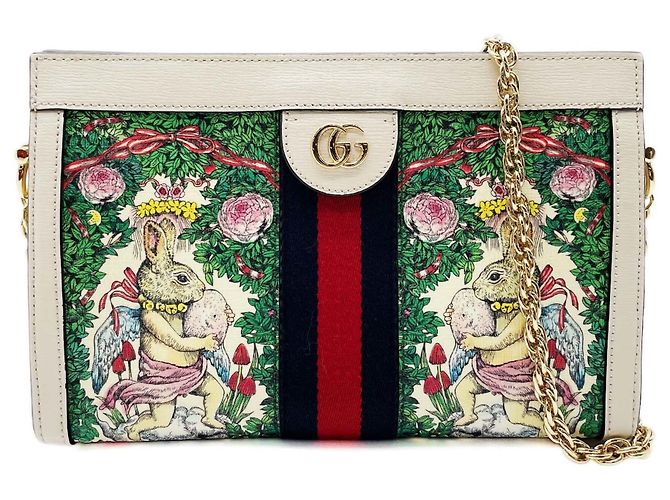 Bolsa de Ombro Gucci Ophidia Higuchi Yuko Chain Bege Verde