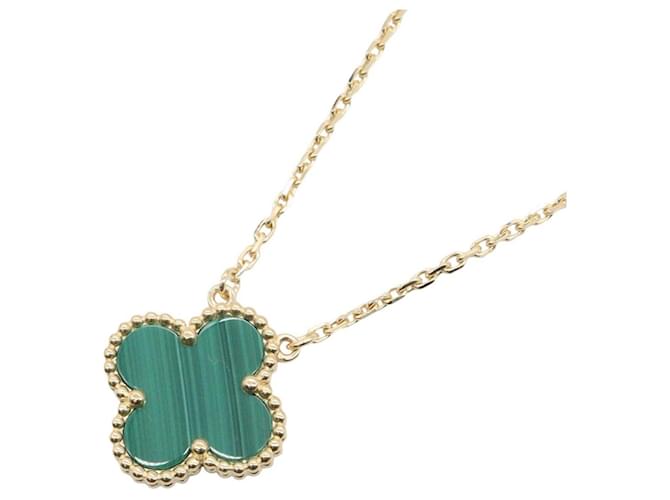 Van Cleef & Arpels Vintage Alhambra Malachite Necklace Golden Green 