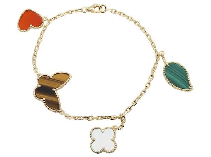 Bracelet charm Lucky Alhambra de Van Cleef & Arpels Marron Blanc Doré Vert 