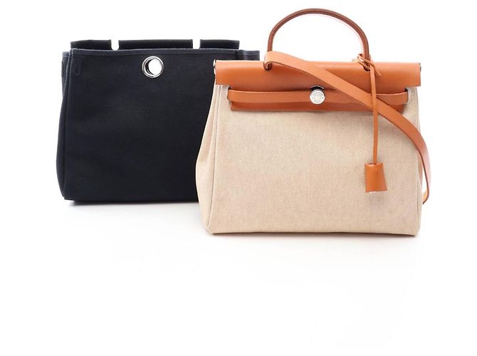 Hermès Borsa 2-Way Hermes Herbag PM Ecru Natural Marrone Crudo 