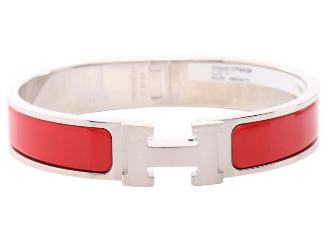 Pulseira Hermès Clic Clac PM Prata Vermelho