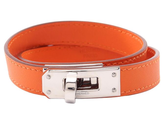 Hermès Pulseira Hermes Kelly Double Tour Prata Laranja