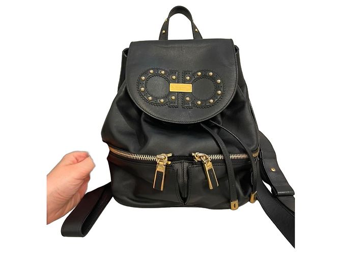 Salvatore Ferragamo Gancini Studded Leather Backpack