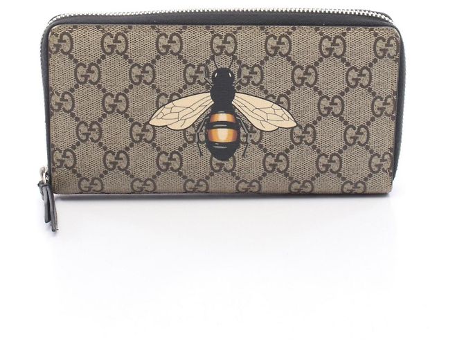 Gucci GG Supreme Bee Print Long Wallet Brown Multiple colors Beige
