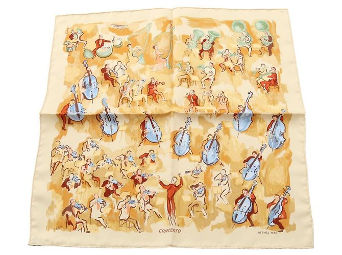Hermès Hermes Petit Carré 40 Concerto Schal Mehrfarben Beige Roh