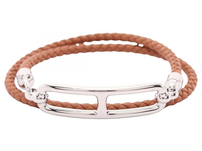 Hermès Pulsera Hermes Roulis Double Tour Castaño Plata