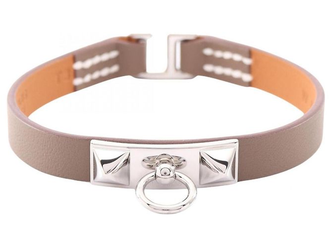 Hermès Pulseira charm Hermes Rivale Mini Etoupe Marrom Prata