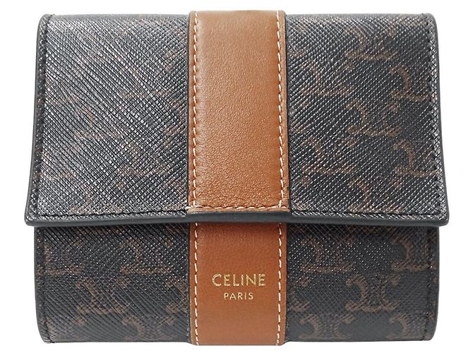 Triomphe Céline Celine Brown Leather Bi-Fold Wallet 