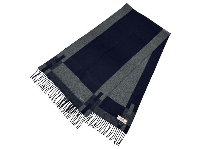 Hermès Hermes Men's Cashmere Stole Brown Navy blue