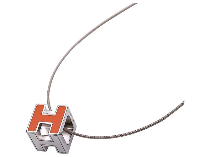Hermès Collar Hermes Cage d'H H Cube Plata Naranja
