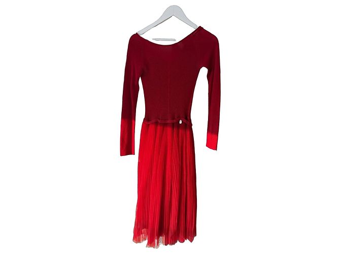 Dior Rotes Strickkleid mit Tüllrock