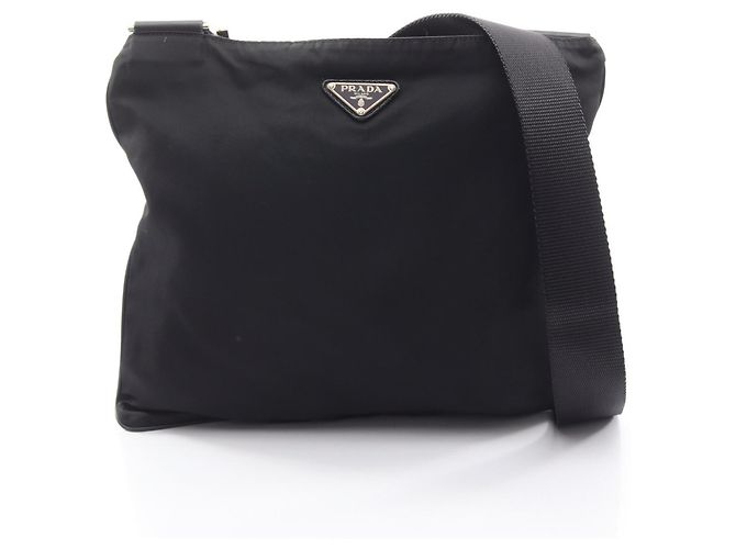 Borsa a tracolla nera con logo Triangle Prada Nero 