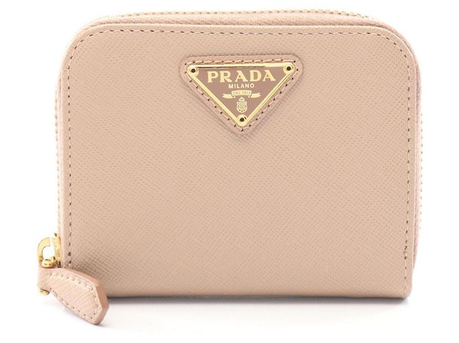 Prada Pink Saffiano Leather Round Zip Wallet/Coin Purse