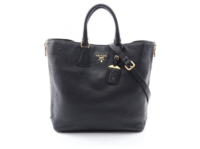 Prada Leather 2-Way Tote Bag Black