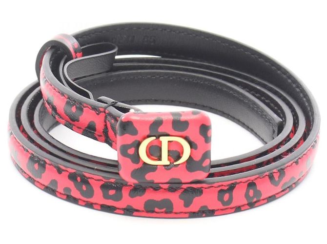 Christian Dior CD Logo Leopard Print Mini Leather Belt Black Red