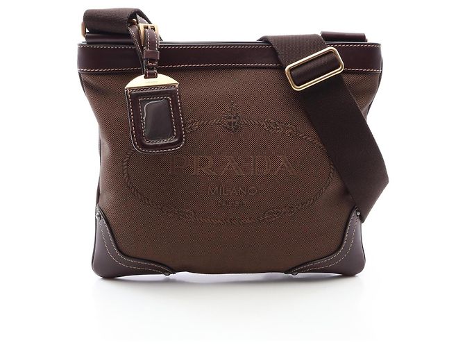 Borsa a tracolla in jacquard con logo Prada Marrone