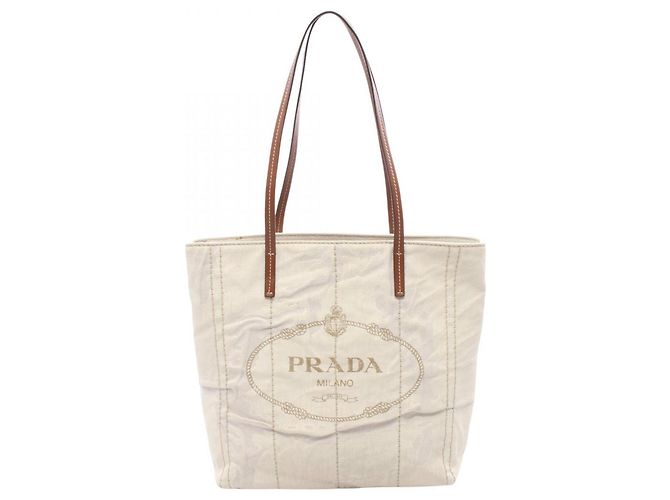 Tote Sac cabas Prada Mistolino+Vitell Marron Écru