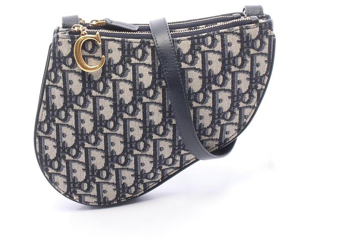 Borsa Saddle Christian Dior Beige Blu navy