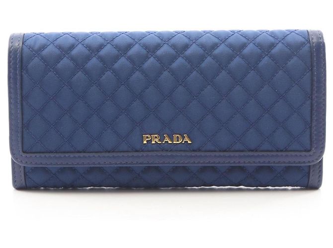 Cartera larga bi-fold acolchada Prada Azul