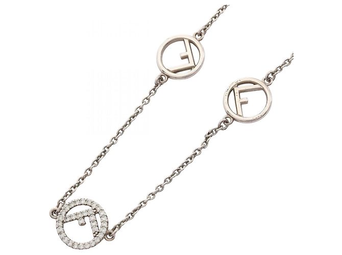 Fendi F Halskette Silber Edelstahl mit Strass
