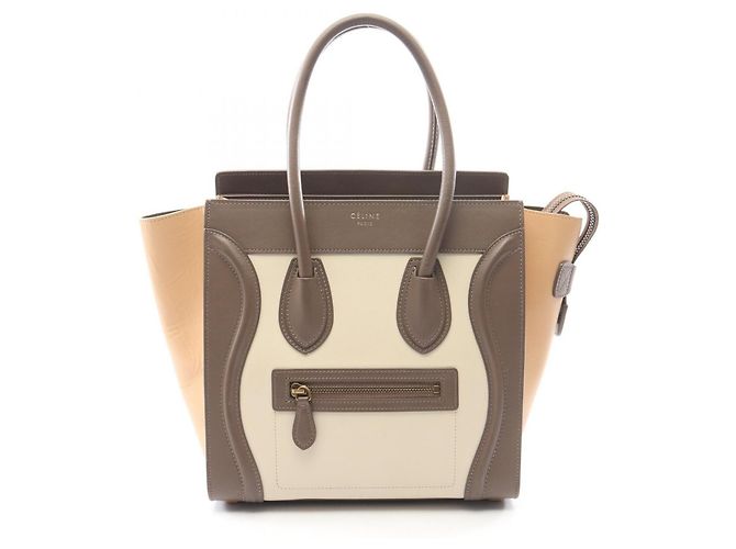 Céline Borsa Tote Celine Luggage Micro Shopper Marrone Beige Crudo