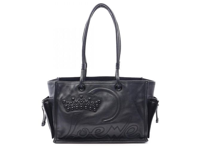 Loewe Crown Logo schwarze Leder-Tote-Bag