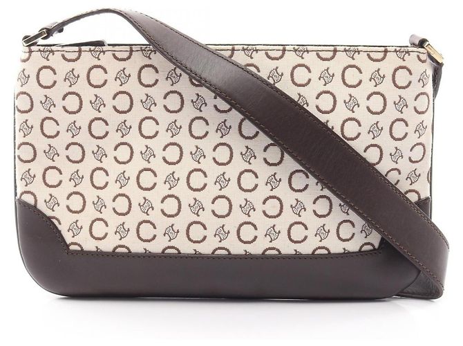 Céline Bolsa de ombro Celine C Macadam Marrom Branco