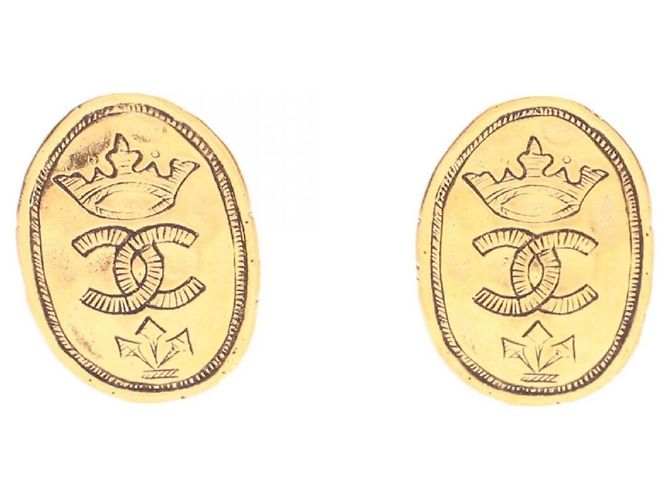 Pendientes Chanel Coco Mark Oval Plate Dorado