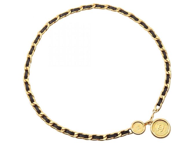 Cinturón de cadena Chanel Coco Mark Negro Dorado