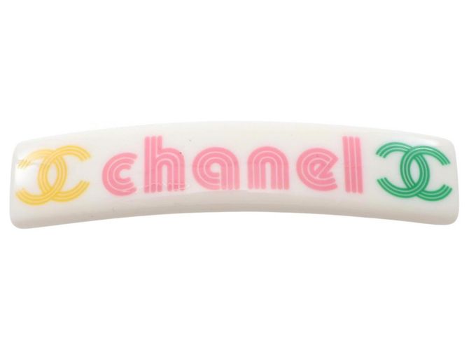 Barrette accessoire cheveux Chanel Coco Mark Métal Plastique Rose Blanc Multicolore