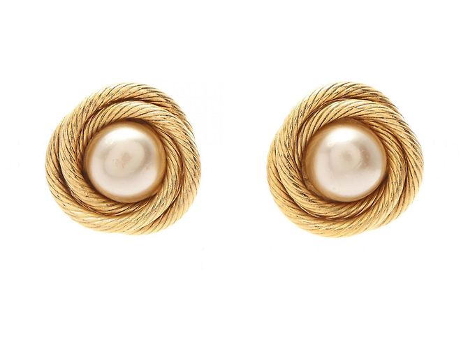 Chanel Twist Frame Ohrringe Weiß Golden