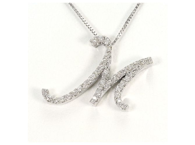 Autre Marque Collar de oro blanco de 18K con diamante Dorado