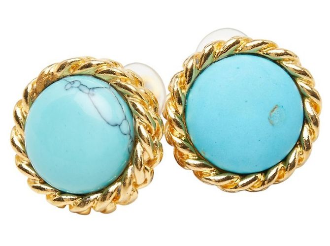 Orecchini Chanel Vintage Round Clip Blu D'oro