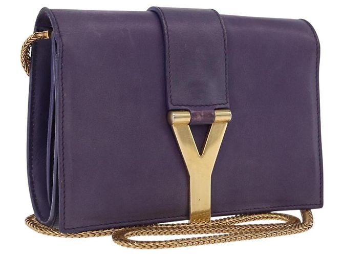 SAINT LAURENT Borsa a tracolla Classic Y Line Chain Small in pelle viola Auth bs36364 D'oro Porpora