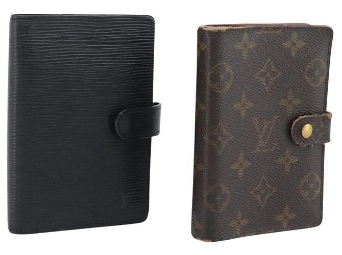 LOUIS VUITTON Epi Monogram Day Planner Cover 2 Set Black LV Auth bs36693