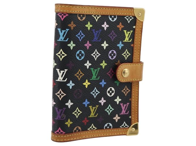 LOUIS VUITTON Monogram Multicolor Agenda PM Planner Cover R20895 LV Auth BA14615 Black