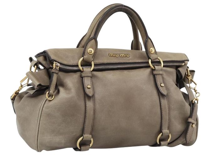 Bolsa Miu Miu de couro 2way Marrom Dourado Auth 194733V